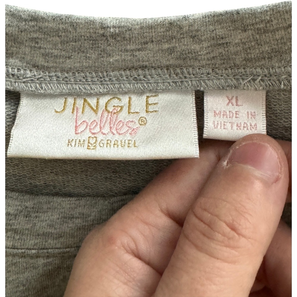 Jingle Belles Kim Gravel Sweatshirt Women XL Heather Grey Pearl Blouson Sleeve - Picture 11 of 13
